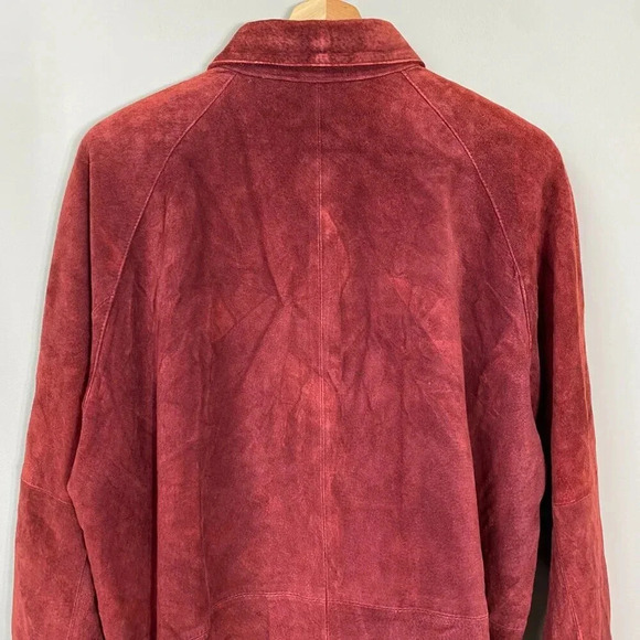 Vintage Hunt Club Women's XL Long Sleeve 100% Leather Suede Button Up Jacket Red - Picture 12 of 15
